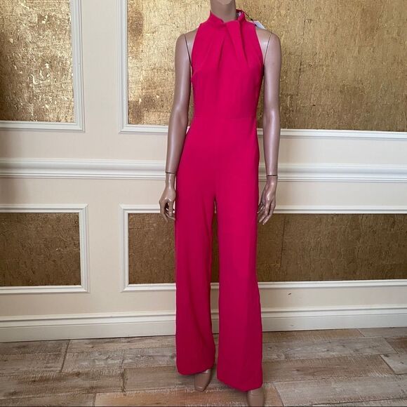 NWT ZARA fuchsia  high collar wide leg jumpsuit XS - Picture 3 of 10